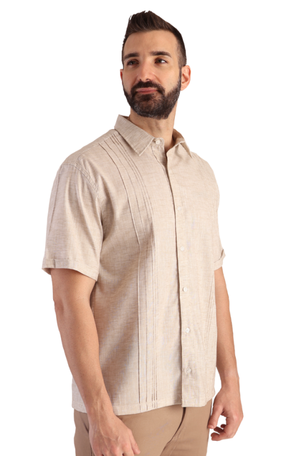 Camisa Tipo Guayabera Look Lino Con Alforzas Color Crudo Para Caballero